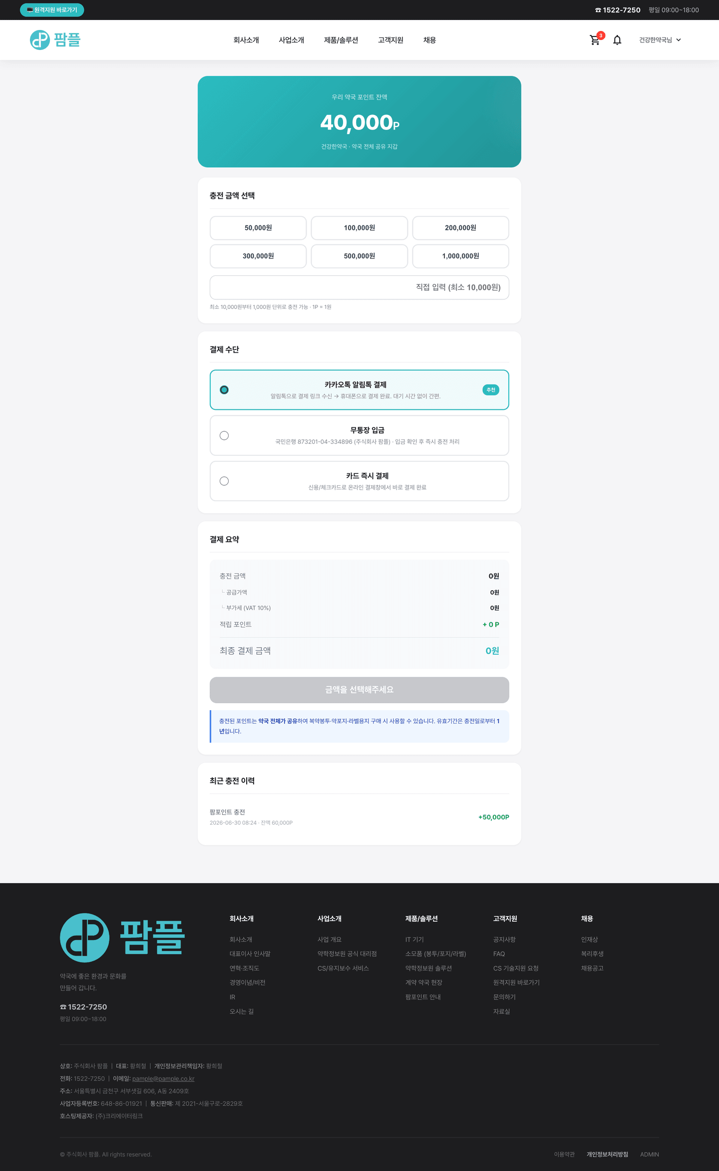 실제 VIP 약국의 연간 포인트 예시 대시보드